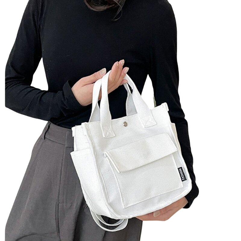 Canvas Bag with Multi Pockets Shoulder Handbag with Compartments and Top Handle