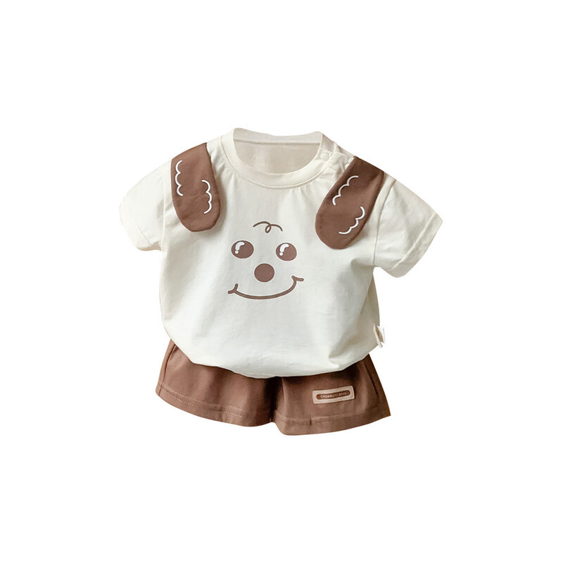 2024 Summer Infant Boys 2PCS Clothes Set Cartoon Dog Short Sleeve T-shirts Muslin Solid Shorts Suit Toddler Boys Outfits