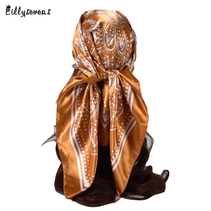 Lenço de seda quadrado para mulheres, bandana retrô, impressão gráfica, faixa de cabelo, gravatas, lenço de mão, xale bandana, hijab, 90x90cm