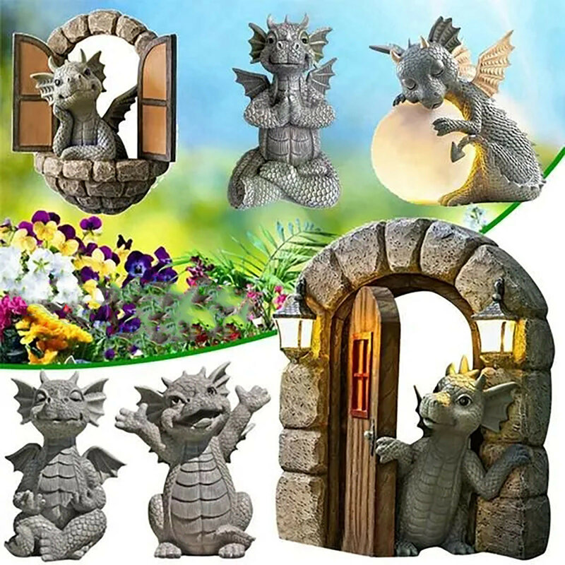 New Cute Little Dragon Dinosaur Garden Ornaments Statue Resin Crafts Ornaments Decoration Creative Cute Garden Courtyard Gifts