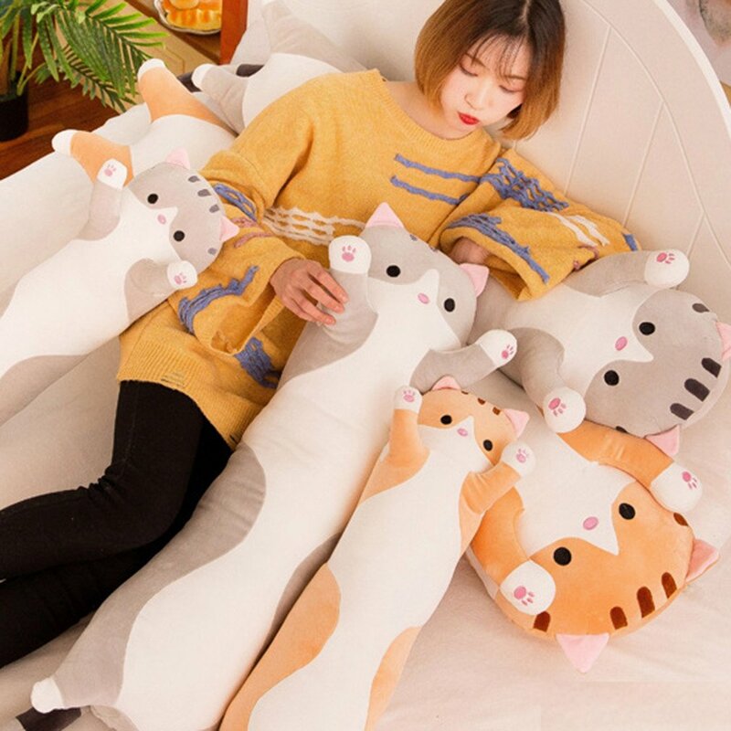 Boneca de pelúcia fofa para crianças, travesseiro gatinho macio, presente de brinquedo para namorada, travesseiro de pescoço e encosto de cabeça, 50 cm, 70 cm, 90cm