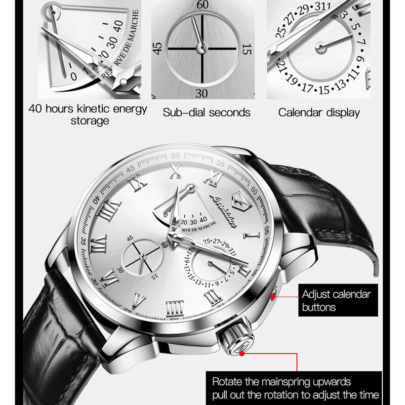 JSDUN Original Relógio Mecânico Automático para Homens Multifuncional Texturizado Dial Impermeável Luxo Business Mans Relógio De Pulso 8921
