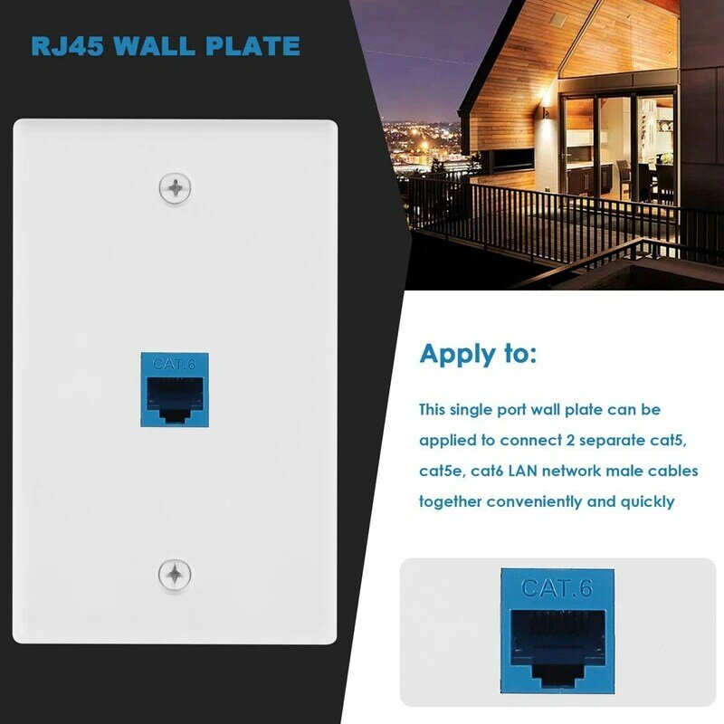 20 Pieces Ethernet Wall Outlet Plate Cat6 RJ45 Wall Plate Jack Female To Female Ethernet Inline Coupler Plates Ethernet