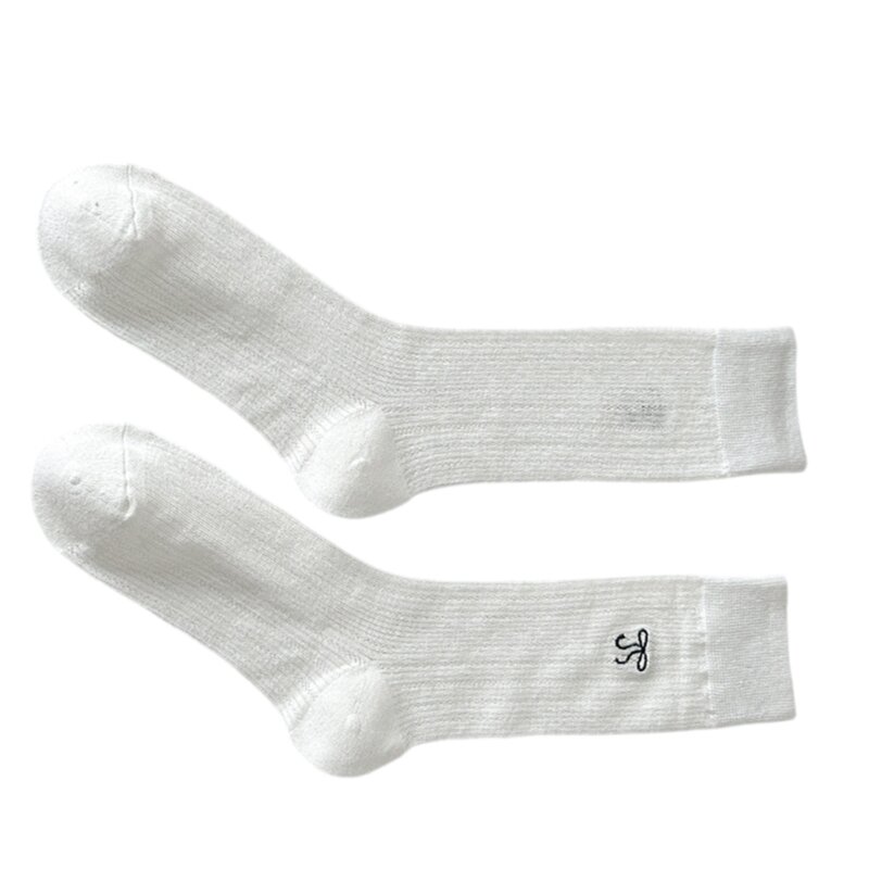 Calcetines algodón con lazo para mujer JK Girl, calcetines tubo medio finos Color sólido ahuecados