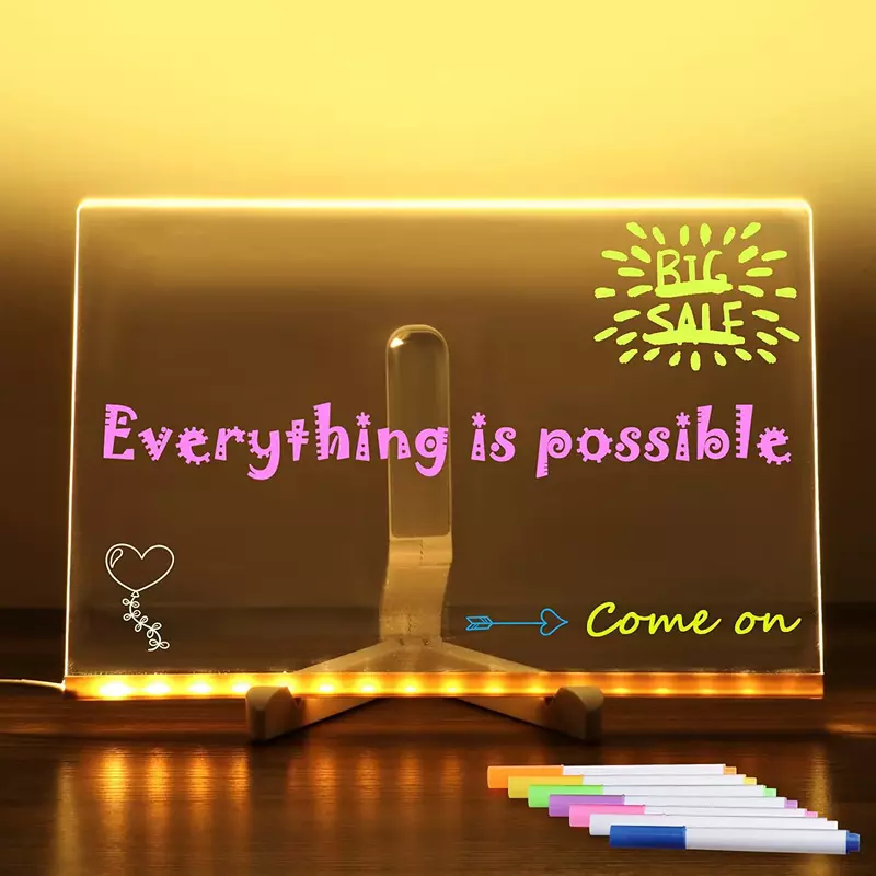Personalized LED Lamp Acrylic Message Note Board Erasable Children‘s Drawing Board Lovely Bedroom Night Light Kids Birthday Gift