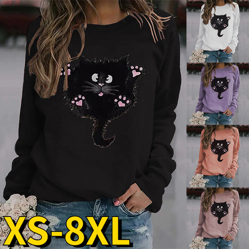 Autumn Winter Women's Pullover Everyday Round Neck Pullover Slim Tops Street Animal Printing Long Sleeve Fashion T-shirt Sweater