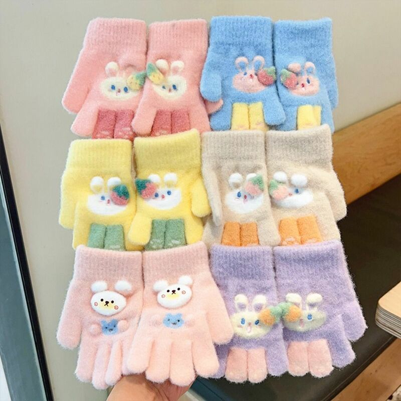 Cute Cartoon Kids Knitted Gloves Plush Thickened Windproof Gloves Winter Warm Outdoor Sports Children Full Fingers Gloves