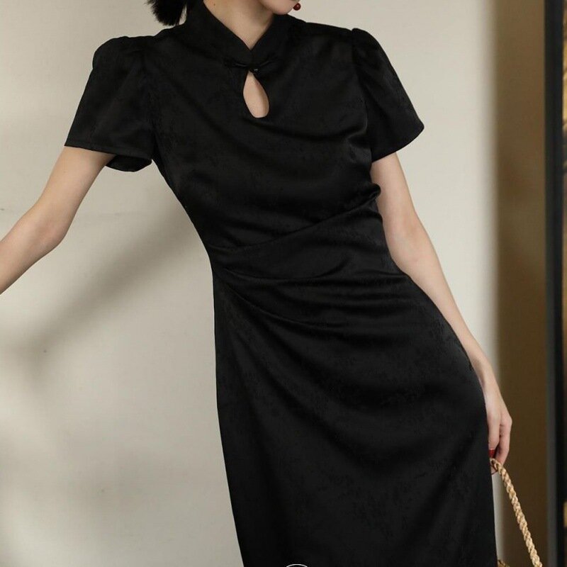 Женское приталенное платье с коротким рукавом, элегантное винтажное длинное платье-трапеция с высокой талией, бежевое, черное, шикарное платье для дня рождения, Новинка лета 2024