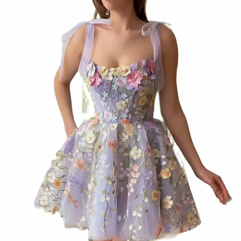 2023 New Hot Direct Selling Short Skirt Pendulum Womens Fashion Three-dimensional Flower Embroidery Hip-huggin Dress