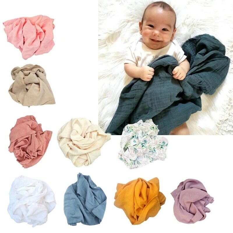 Langes en mousseline pour bébé, couleur unie, en coton, couleur terreuse, 120x120cm, couvertures douces, 2 couches bain