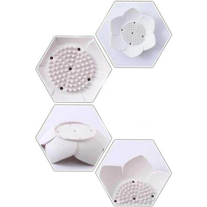 Jabonera de flores gris antideslizante, diseño poroso, jabonera de silicona para baño, bandeja de drenaje de jabón portátil