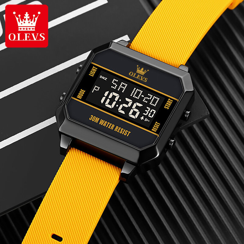 OLEVS Brand 2024 New Fashion Digital Watch for Men Silicone Strap Waterproof Sport Alarm Electronic Watches Relogio Masculino