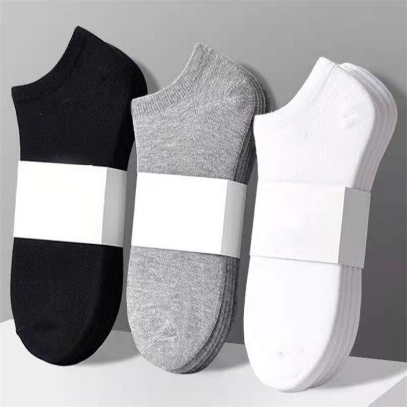 Kaus kaki pendek potongan rendah pria, 1/2 pasang kaus kaki warna Solid hitam putih abu-abu bernapas Non-slip bahan katun untuk pria dan wanita pria