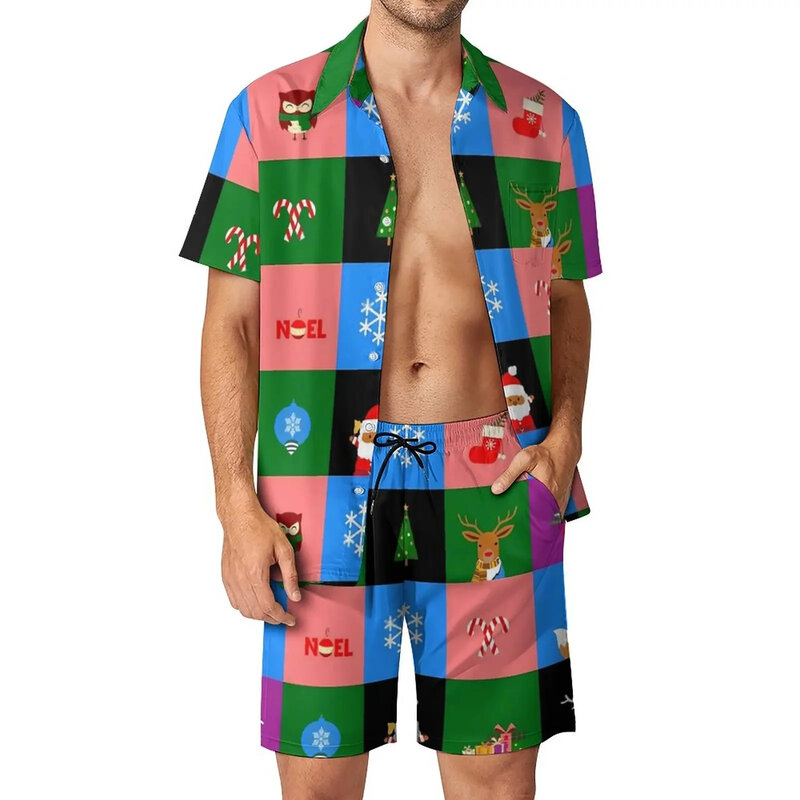 Colorblock Shirt 2Pcs Suit 3D print Shirts Beach Shorts Oversized 2Pcs Short sleeve Vacation Hawaiian trend Streetwear Man Suits