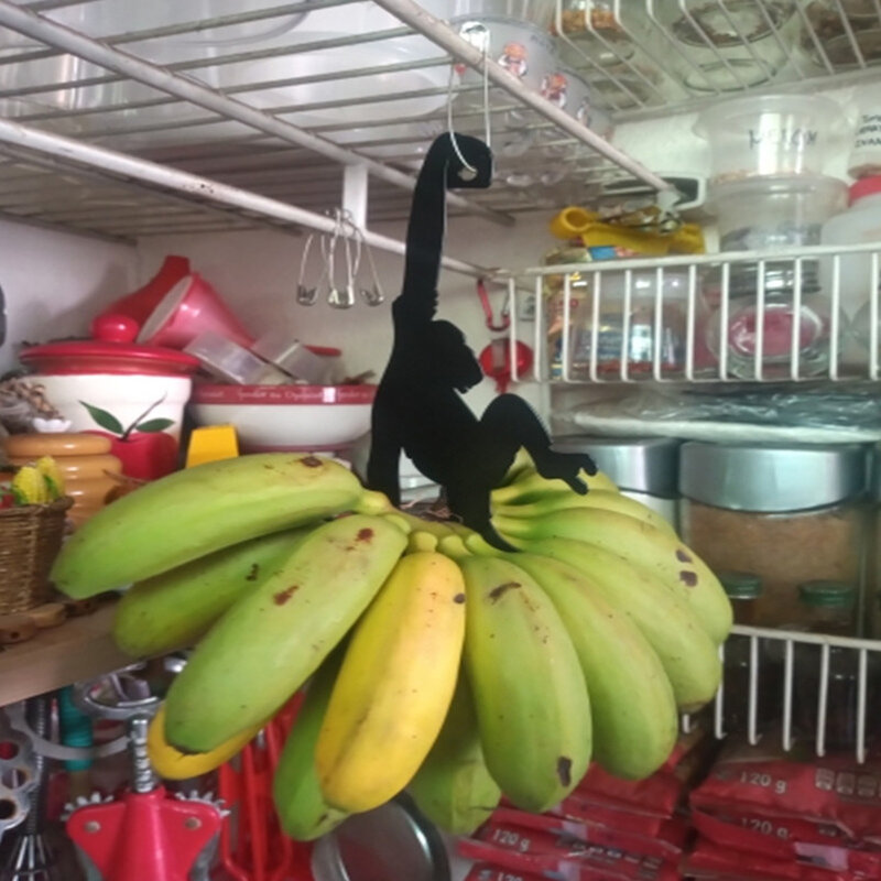 Estante de almacenamiento de hierro negro en forma de mono, colgador de llaves duradero divertido, soporte de plátano fresco, Gadgets de cocina, gancho de ropa para puerta de pared