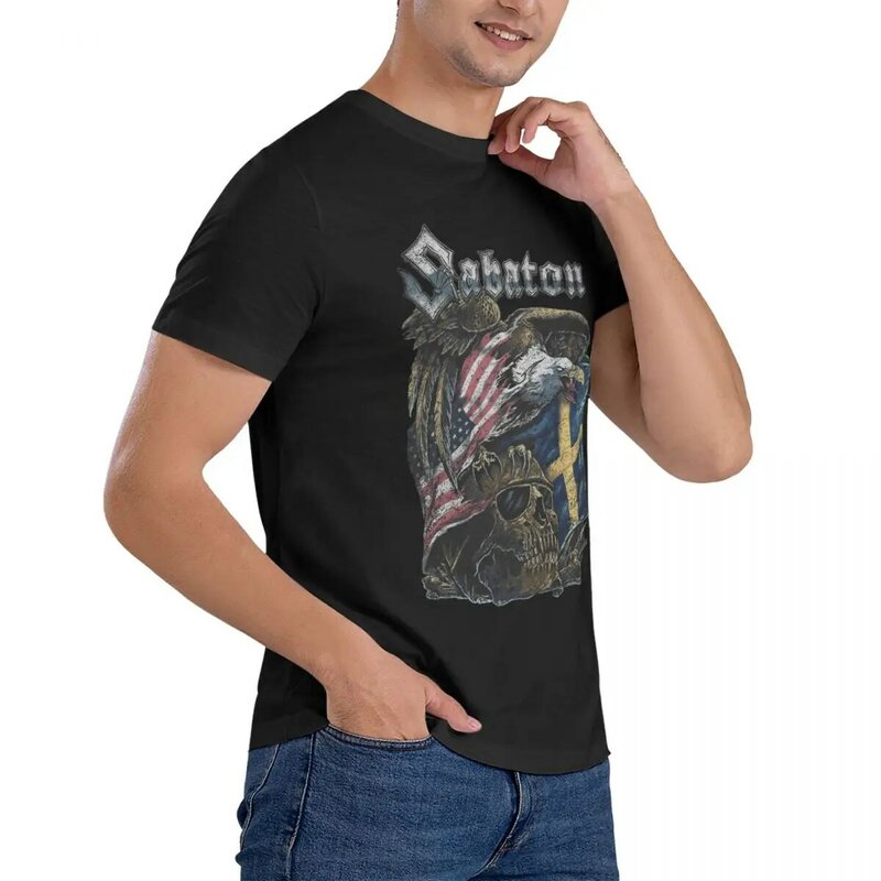 Magliette da uomo America e svezia maglietta creativa a fascia S-SABATON maglietta a maniche corte con colletto tondo 100% cotone stampa abbigliamento
