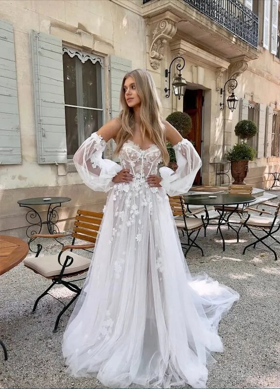 Gaun pernikahan klasik Vintage gaun pengantin Sweetheart A-Line jubah Tulle applique renda untuk pengantin 2024 gaun pengantin 2023
