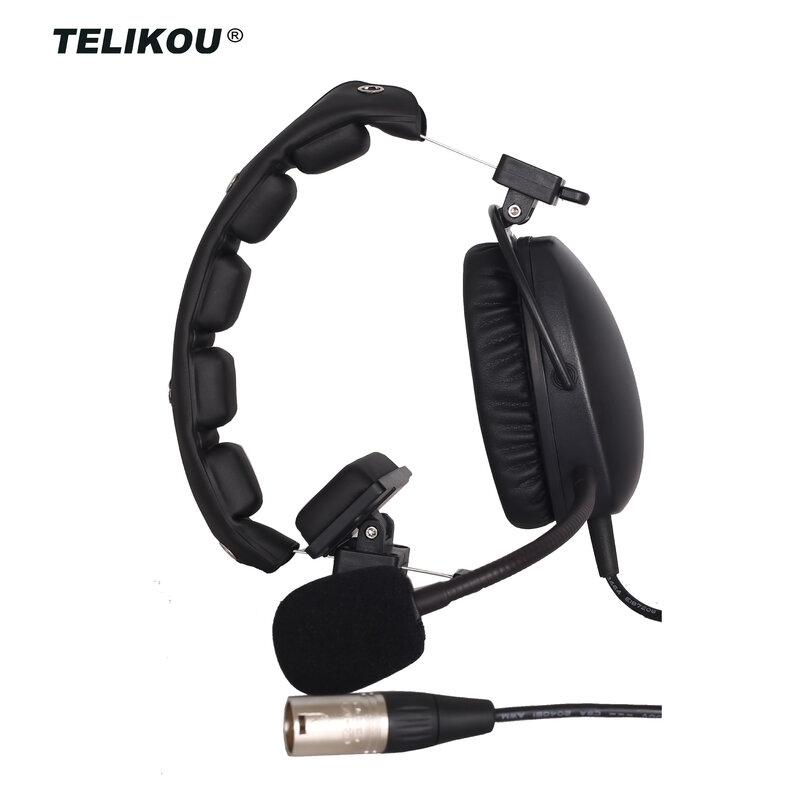 TELIKOU HD-101 XLR 5 Pin pria, Headset interkom kabel dupleks penuh telinga tunggal, sistem mikrofon dinamis, Film TV panggung Clearcom