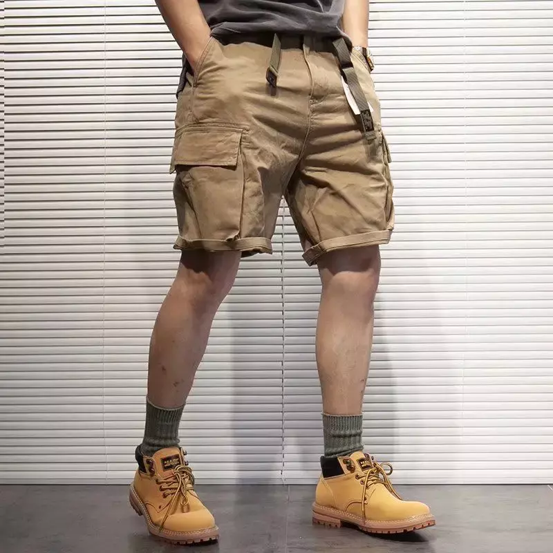 Calção masculino com bolsos de zíper, bermuda masculina com calça curta de Harajuku, corredor solto casual, moda luxo, verão, 2024
