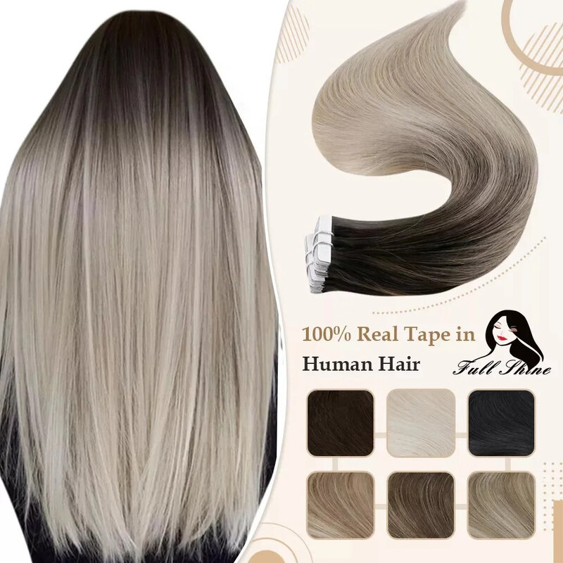 Full Shine Tape In Real Extensions de Cheveux Humains, Cheveux Humains Remy Naturels, Trame Adhésive pour Salon, Document Ombré, Blonde