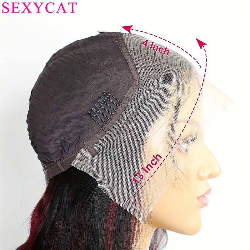 Wig rambut manusia gelombang tubuh 1B/99J Wig tanpa lem rambut manusia sebelum dipetik pra potongan 13X4 HD renda Wig Frontal sorot Burgundy gelap