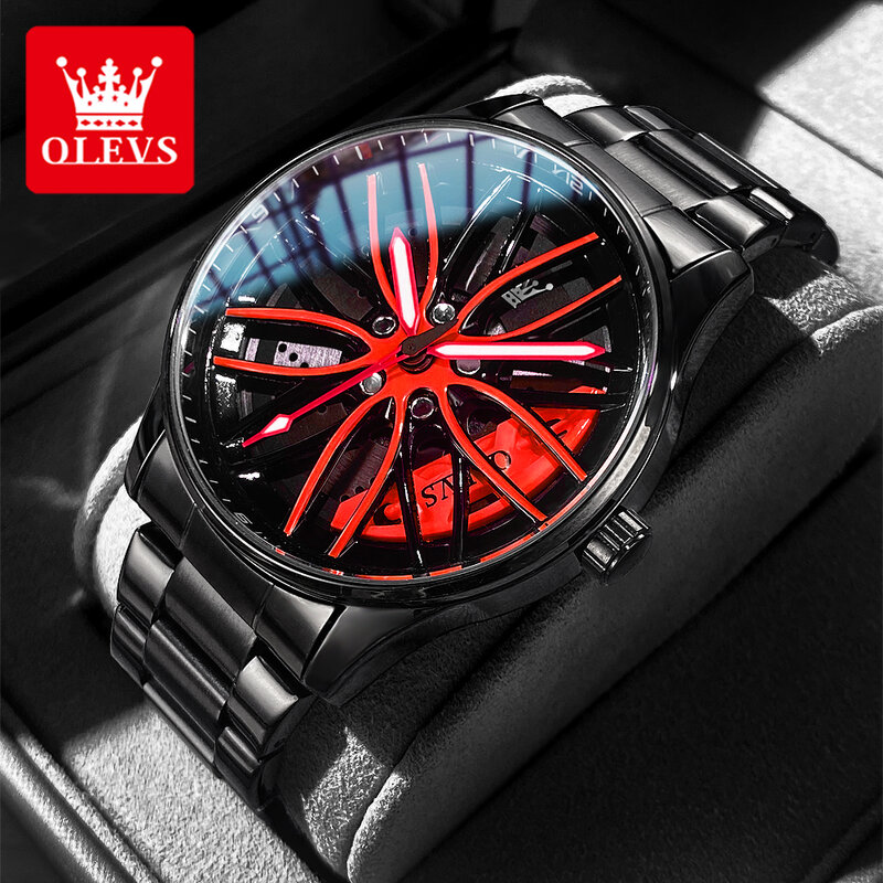 Olevs-メンズ腕時計,発光クォーツ,耐水性,男性用,ステンレス鋼ストラップ,オリジナルブランド,流行の時計