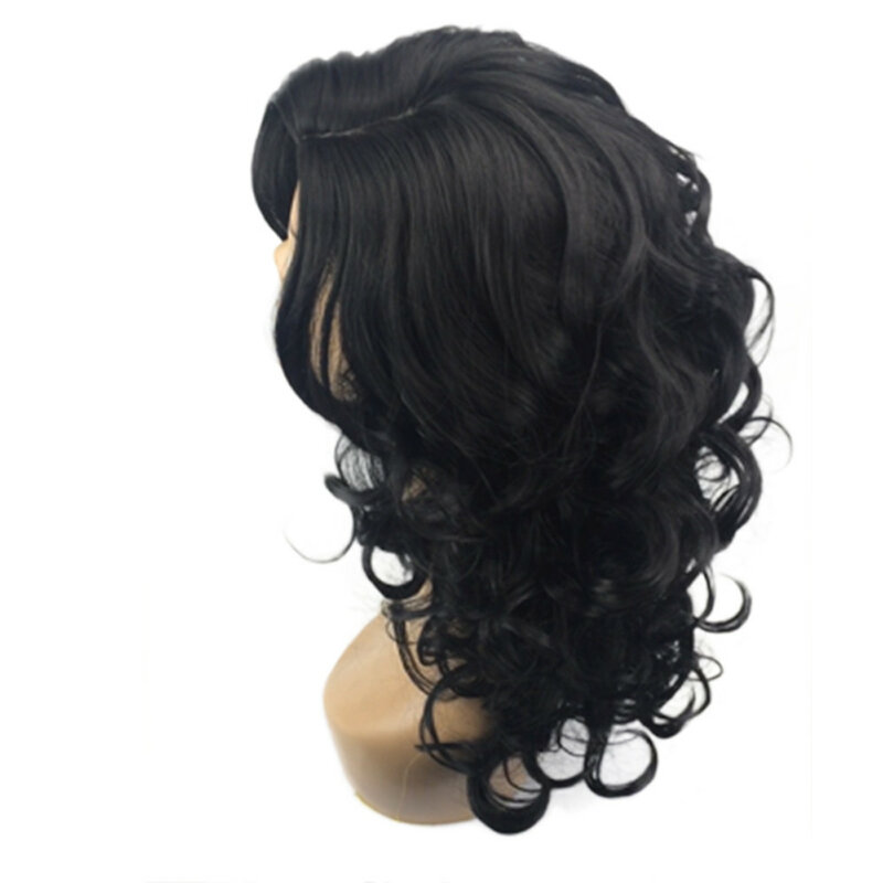 Flequillo oblicuo de pelo rizado corto negro para mujer, fibra química sintética de moda, peluca de seda de alta temperatura, cubierta para la cabeza