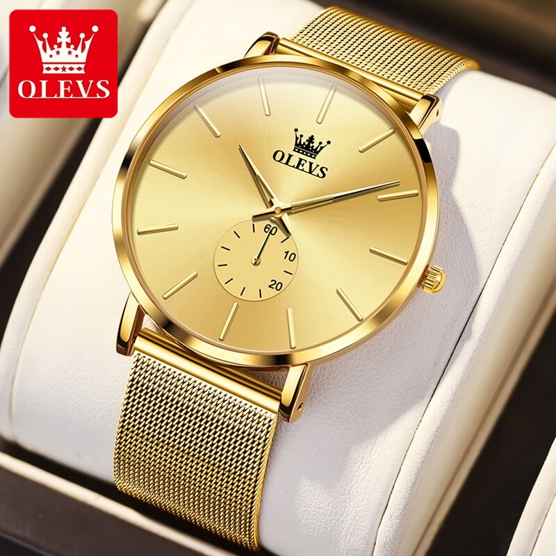 Olevs-メンズステンレススチール腕時計,超薄型,クォーツ,腕時計,耐水性,高級ブランド,ファッショナブル