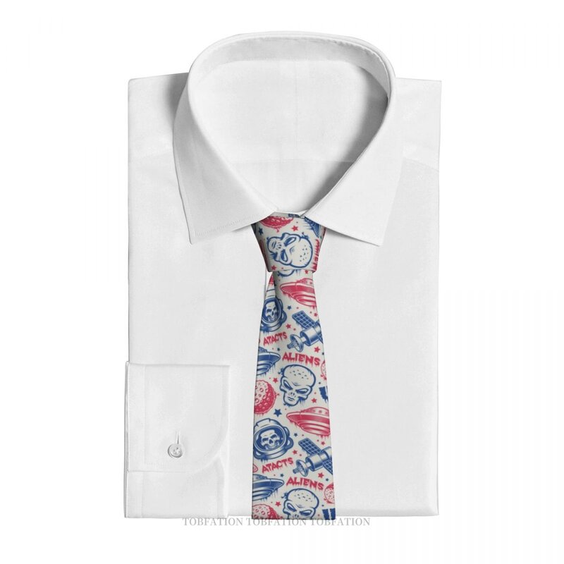 Corbata con estampado 3D de OVNI Vintage, corbata de poliéster de 8cm de ancho, accesorios de camisa, decoración de fiesta, nuevo