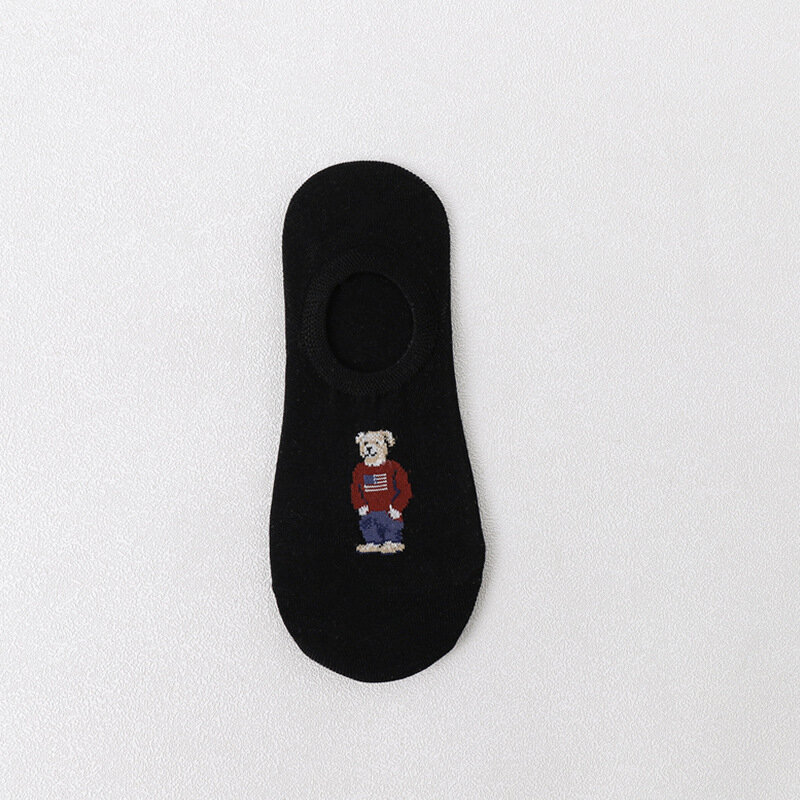 Calcetines tobilleros de algodón con dibujos animados para hombre, medias invisibles antideslizantes con diseño de oso Xia Qiu, 5 pares por lote