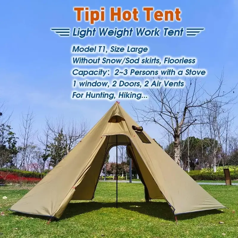 4 Persons Lightweight Tipi Hot Tents with Stove Jack Teepee Tent for Hunting Family Team Backpacking Camping Hiking Freight free