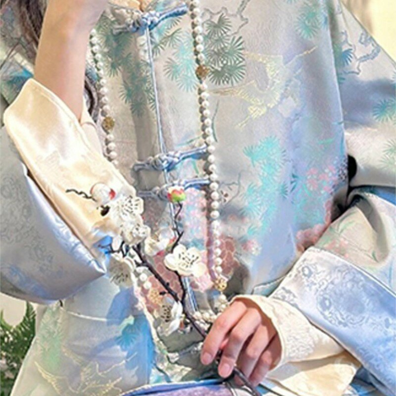 Mantel gaya China Muda, pakaian wanita Overskirt dua potong beludru ungu