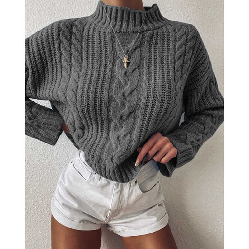 Women's Sweater 2023 Autumn/Winter New Half Turtleneck Solid Color Casual Large Size Knit Sweater