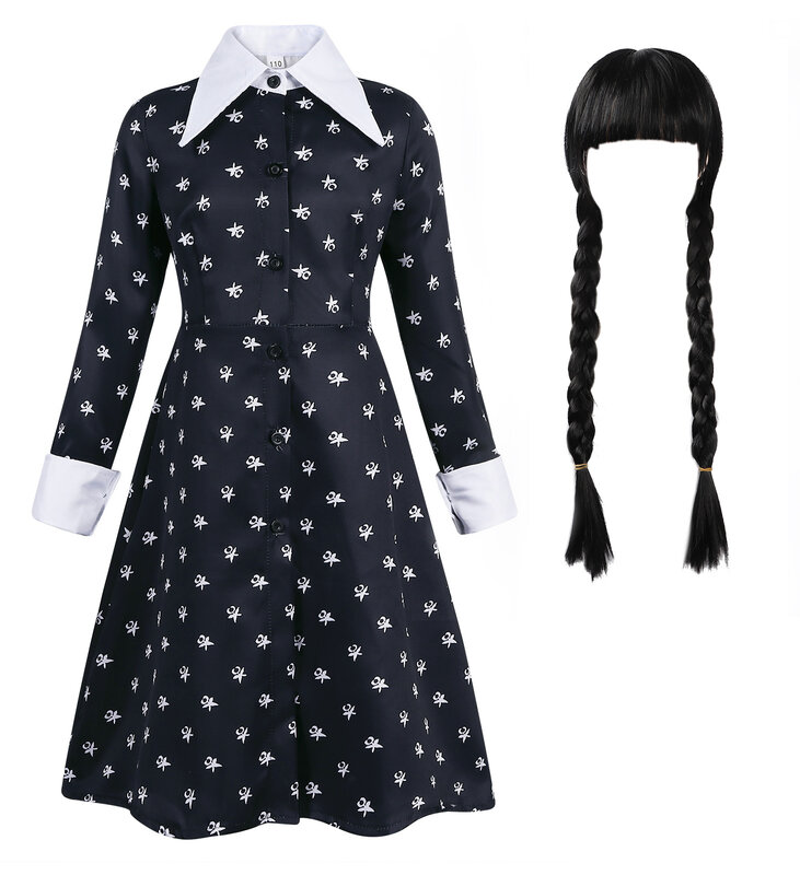 Jurebecia Wednesday Addams sukienka dla dziewczynek kostium księżniczki urodzinowa czarna fantazyjna karnawałowa Halloween w środę