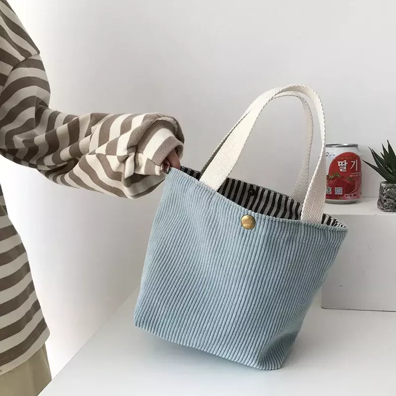 ADX06    Small Corduroy Lunch Bag for Women 2023 Eco Canvas Portable Tote Bags Mini Female Students Bento Picnic Food