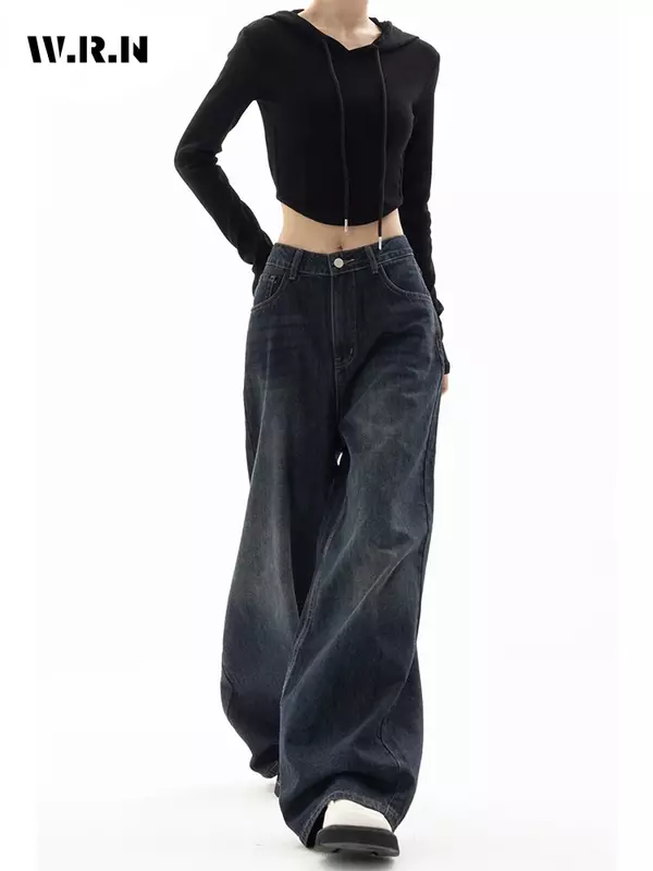 Винтажные свободные джинсовые брюки Y2K в стиле Харадзюку с высокой талией, модные женские брюки в Корейском стиле гранж с широкими штанинами, джинсовые брюки большого размера, женская одежда