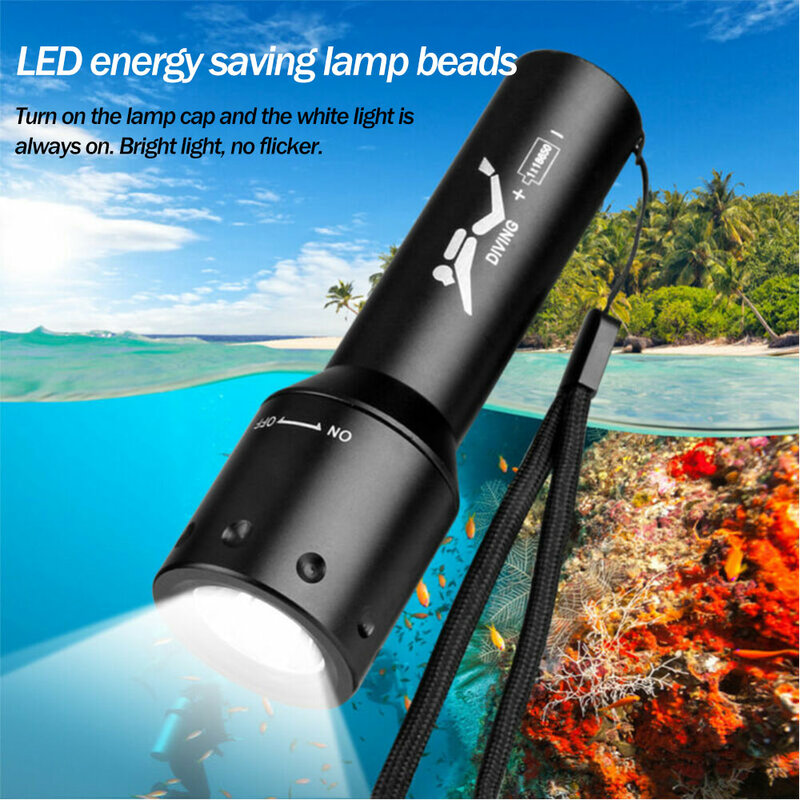 Impermeabile LED subacqueo 100m torcia subacquea torcia subacquea luminosa modalità On-Off lampada di ricarica USB Lanterna