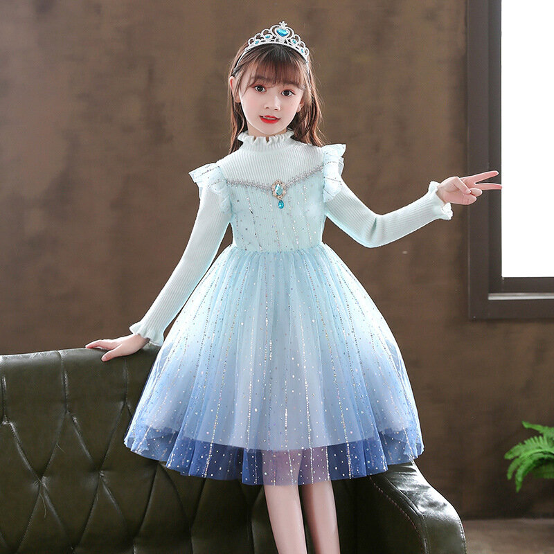 Осенне-зимнее плотное теплое пушистое платье феи для девочек милое платье принцессы с блестками детское вечернее платье для выступлений