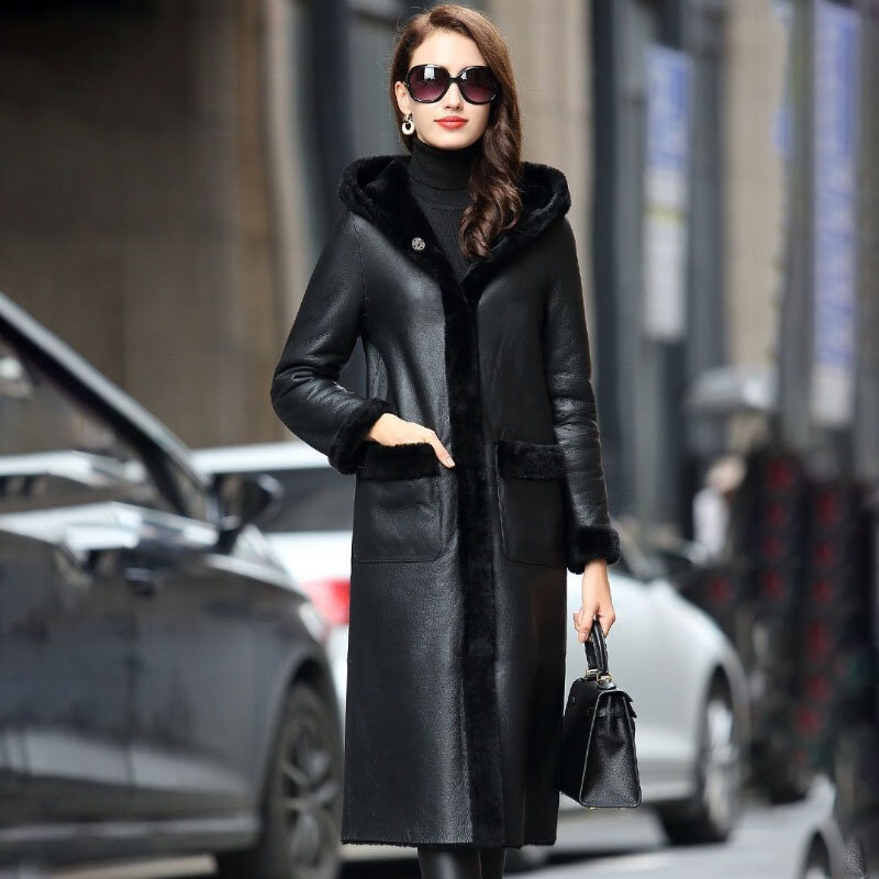 Кожаная куртка, Женское пальто, модное свободное цельное пальто из плотного меха, теплая Паркер, пальто, новинка 2023, зимняя двойная искусственная кожа