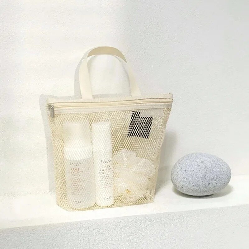 Tas penyimpanan perlengkapan mandi Makeup jaring tas tangan Organizer peralatan mandi bepergian portabel Organizer kosmetik gantung