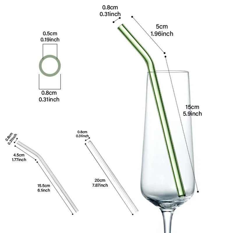Pajita reutilizable de vidrio de borosilicato, tubo de vidrio para bebidas, cóctel con cepillo de limpieza, accesorios de Bar, 8 piezas
