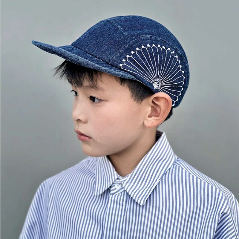 Gorra de béisbol de alta calidad para hombres, mujeres y niños, gorro bordado de crisantemo, Top suave, gorras de ala corta, teñido azul