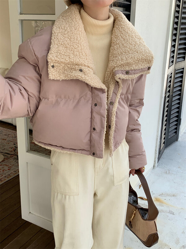 Alien Kitty Minimalist Women Parkas Daily Warm Winter Loose Solid Lamb Wool Cotton Gentle Chic Elegant Office Lady Coats