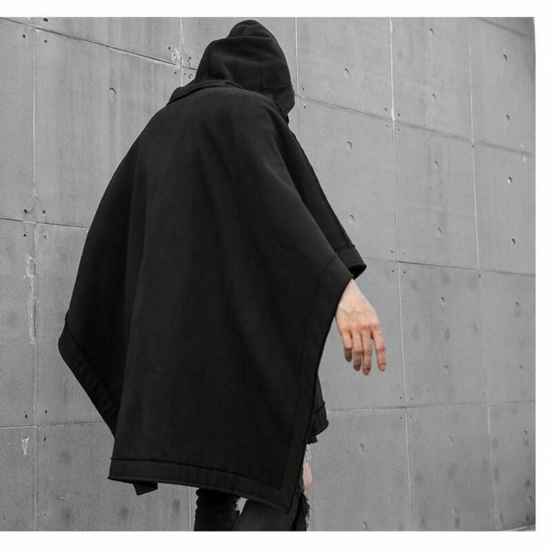 Techtech- sweatcom capuz grande, casaco trench masculino, preto, trench, punk, moda de rua japonesa, hip hop, coat