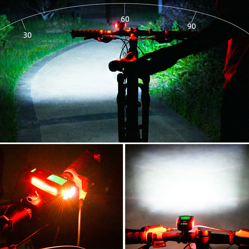 Luz delantera para bicicleta, faro con velocímetro, Ordenador de montaña, linterna IP4X, 130dB, claxon, alarma, accesorios para bicicleta