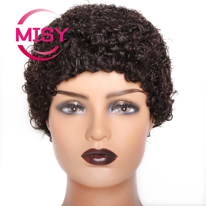 短い巻き毛のかつら,女性用,自然な黒,ピクシーカット,100% 人間の髪の毛,アフリカ系アメリカ人