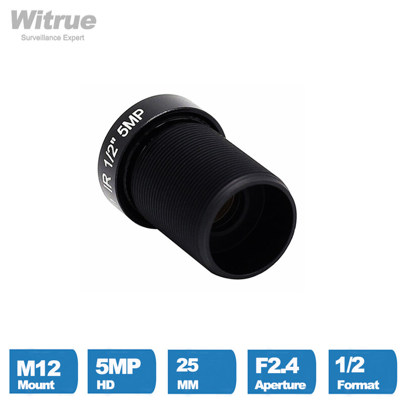 Witrue 5 메가픽셀 CCTV 렌즈, 25mm M12 마운트, 1/2 인치 장거리 뷰, 1080P, 4MP, 5MP AHD 카메라, IP 보안 카메라