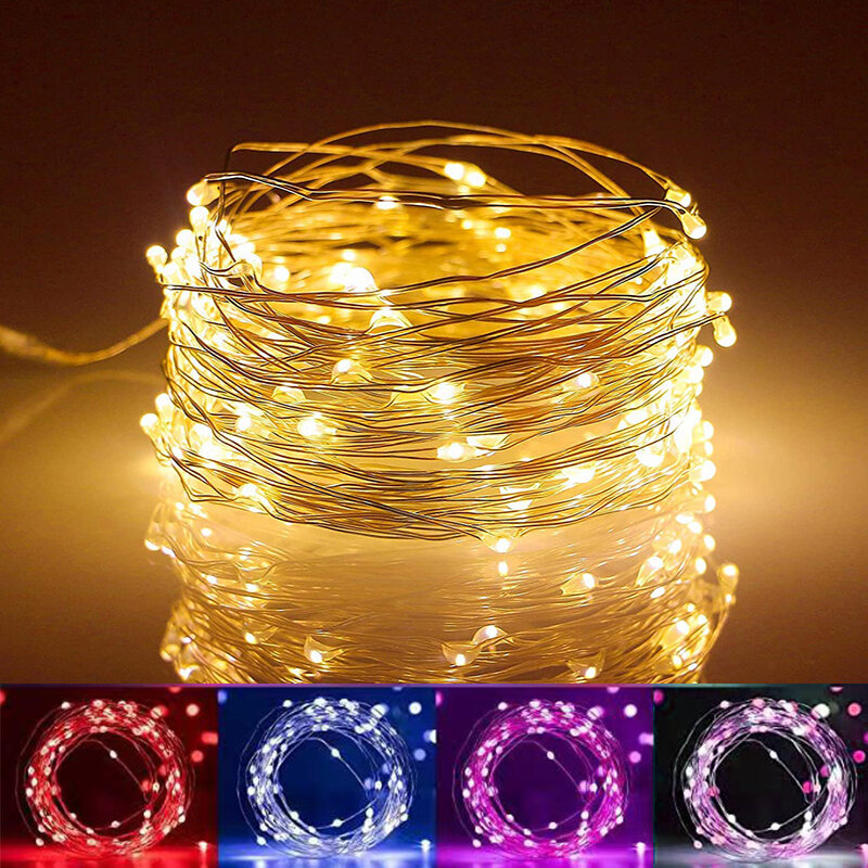 LED cobre fio corda luz, guirlanda lâmpada, fada luz, árvore de Natal, festa de casamento, decoração home, 1-30m