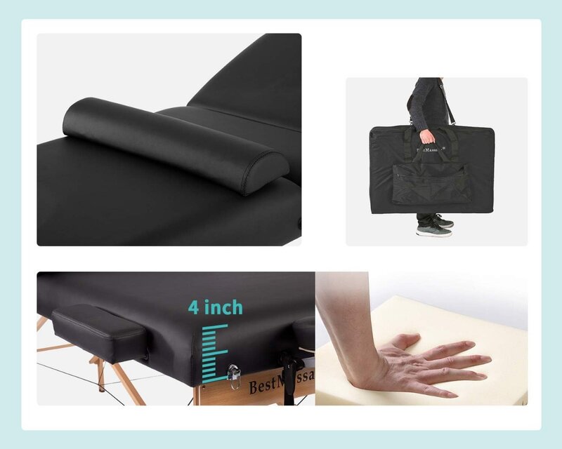 Mesa de masaje con almohadilla de espuma gruesa, cama de Spa de 77-86 pulgadas de largo y 30 pulgadas de ancho, 3 pliegues, 4 pulgadas