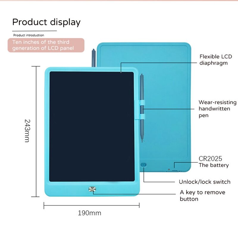 Tablet gambar LCD NEW-10Inch, alat pengecatan elektronik untuk mainan anak, papan tulis edukasi anak-anak